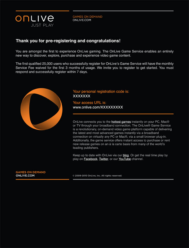 ONLIVE Email Template